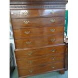 Good Quality Georgian Chest of 2 over 6 Drawers with Brass drop handles and escutcheons, Dentil