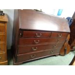 Large Georgian Mahogany Fall front bureau with fitted interior, 2 over 3 drawers on bracket feet,