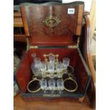 Victorian Burr Walnut Serpentine fronted Liquor set with inlaid boule work front and fitted Gilt