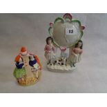 19thC Staffordshire Flatback of Children and Dog under Clock and a 20thC Staffordshire group, Height