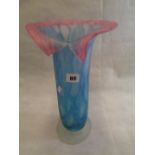 Large Mottled Blue Robert Smith & Geoffrey Walker Pulpit Vase with Pink glass lip and clear base,