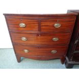 Georgian Bow fronted Chest of 2 over 2 drawers with oval brass handles, oak lined, with apron front,