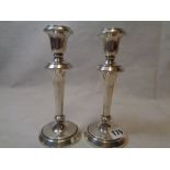 Pair of 20thC Silver Candlesticks with waisted stem Chester 1925 Condition – Some light rubbing a