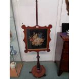 Victorian Mahogany Pole screen with shaped front and inset floral embroidery, Height 146cm Condition