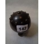 Rare Lignum Vitae Spherical cotton holder with beaded decoration and brass applied bun feet