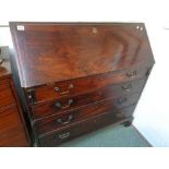 George II Fall Front Bureau with fitted interior, Brass drop handles and bracket feet, Height