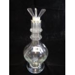 French Edwardian 4 Section drinks decanter of onion design with rim rings, later stoppers, Height