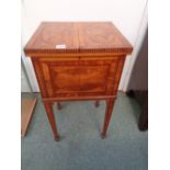 Edwardian Satinwood Workbox with bi folding top, Height 72cm Width 40cm Condition – Some veneer