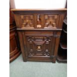 20thC Oak Cabinet with Single Drawer Inlaid door decoration above Cupboard base with inlaid star