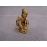 Meiji Period Ivory Netsuke of Erotic Couple signed to base, 5cm Condition - Good Overall