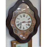 19thC French wall clock with shaped wooden face with mother of pearl inlaid face by G Jabalot with