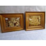 2 19thC Gilt framed Crystoleums depicting women with lambs and 2 women in Italian garden scene