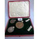 1902 Edward VII & Alexandra 5 Coin Medallion set in red leatherette case Condition - Missing one