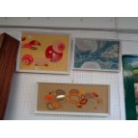 Collection of 3 Retro Colourful Embroideries Condition - Good Overall