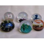 Collection of 6 Caithness glass paperweights Inc. 'Tern', 'Aspirations', Seaform', 'Space pearl', '