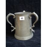 Munsey of Cambridge Large Pewter Tyg with glass Base, 18.5cm in Height, Condition - Some Water