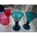 Pr. Of Mid 19thC Turquoise Wine glasses and a selection of assorted 19thC Glasses