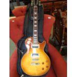 Reproduction Gibson Les Paul Standard Guitar in flame top finish with mother of pearl inlay and a