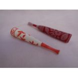 19thC Rare Cameo glass cheroot holder of foliate decoration white over red and another Cheroot