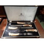 Cased Mappin & Webb of Sheffield Stainless Steel and Antler 5 Piece carving set