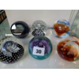 Collection of 6 Caithness glass paperweights Inc. 'Flower of Scotland', 'Inner Circle', '
