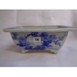 Chinese Blue & White Bonsai planter of rectangular form decorated with floral scene, supported on