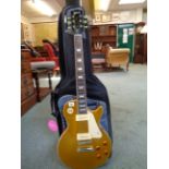 Reproduction Gibson Les Paul Standard Guitar in Gold finish with mother of pearl inlay and a