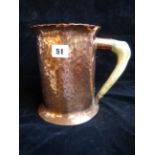 Arts & Craft Copper Hammered Tankard with Antler handle, marked GWG, 20cm in Height