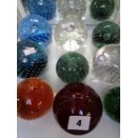 9 Whitefriars Style Control bubble paperweights of various colours, Condition - Good Overall some