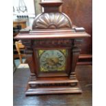 Late 19th Pine & Mahogany Bracket clock with carved decoration, Roman Numeral Brass Dial with