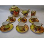 Decorative Fruit China Gilded Part Coffee Set comprising of Biscuit Barrel, Cream Jug Sucrier and