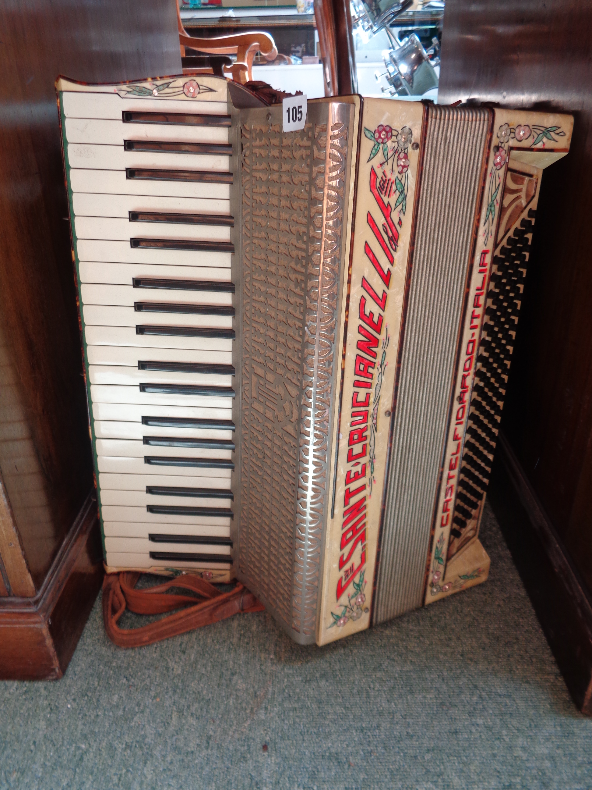 C Santé Crucianelli & Figli Italian Piano Accordion with faux mother of pearl and metal fretwork,