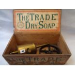 Salter & Co Improved clockwork spit turner with accessories in a The Trade Dry Soap wooden box
