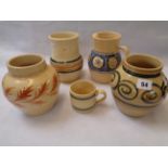 Collection of 5 Fen Pottery Studio pieces Inc. Mug with a Tortoise inside, Condition - Good Overall