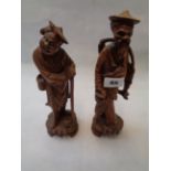 2 Chinese Carved wooden figures of Wiseman unmarked, Height 23cm