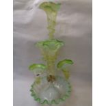 Victorian Vaseline glass Epergne of Seven branches with applied frilled decoration over Large folded