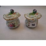 Pair of 19thC Meissen Floral Gilded lidded pots with Sword Mark to base, Height 9cm, Condition