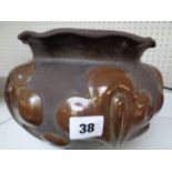 Bretby Art Pottery Jardinière in the style of Bronze with foliate Art Nouveau design, impressed