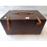 Stained Pine Campaign Box with metal and leather fittings