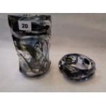 Large Whitefriars Knobbly Glass Vase with Green swirls, Height 21.5cm and a Matching Dish, Condition