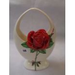 Beswick Rose decorated basket vase 1659 to base, Height 29cm