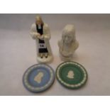 John Wesley 19thC Staffordshire Figure, Parian Bust of John Wesley & 2 Wedgwood Commemorative