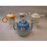 Shelley, Collection of 4 Art Deco and Later Teapots to include Blue Drip Glaze, Cornflower,