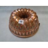 Victorian Copper Gelatine mould of circular form with tin lined interior and hinged hoop, 25cm in