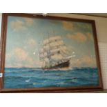 Featherstone Robson 1880 - 1936, Oil on canvas of a Ship, 64 x 52cm, Condition - damage to surface