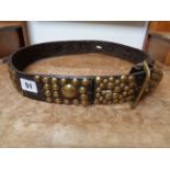 Early 19thC Leather Brass studded belt, Condition - Some holes and wear