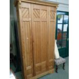 20thC Arts & Crafts Style Pine Wardrobe with carved panel single door, 203cm in Height,