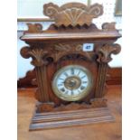 Ansonia Clock Co of New York Victorian Oak cased mantel clock with enamel and gilt dial, 43cm in