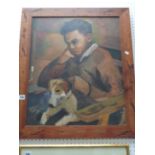 20thC Oil on board of a young boy with dog, 49 x 59cm, Condition - Good Overall