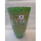 Large Green Art Glass Vase with green and gold veined decoration, 31cm in Height, Condition - Good